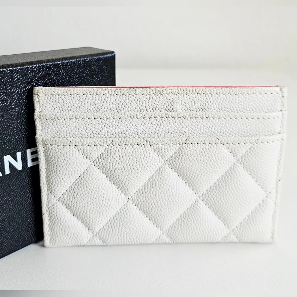 Chanel White Caviar Leather Classic Card Holder Wallet